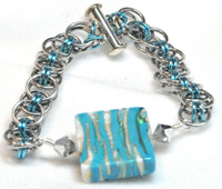 Chain Maille, Blue/Silver Venetian Glass Bracelet