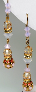White Opal / Padparadscha Swarovski Crystal Filigree Ball Earrings