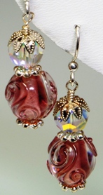 Mauve Glass w/Crystal Earrings