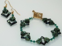 Square Ring Bermuda Crystal Diamond Bracelet & Earrings