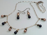 Pearl Drop Blue/Champagne Necklace & Earrings Set