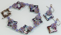 Square Ring Light Vitrail Crystal Diamond Bracelet & Earrings Set