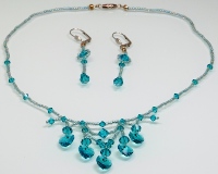 Indicolite Crystal Heart Drop Necklace and Earrings