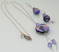 Purple Roses & Butterflies Polymer Clay Bead Necklace and Earrings